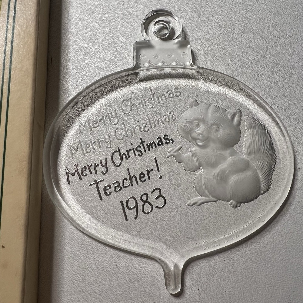 Vintage Hallmark Christmas Acrylic Ornament Teacher / Raccoon 1983